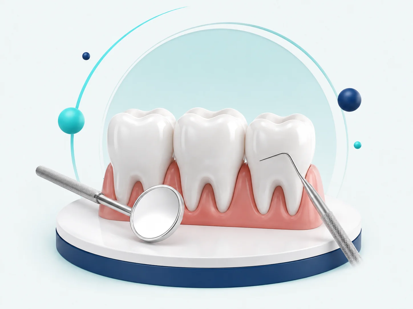 Dental examination model with instruments used for general family dentistry
