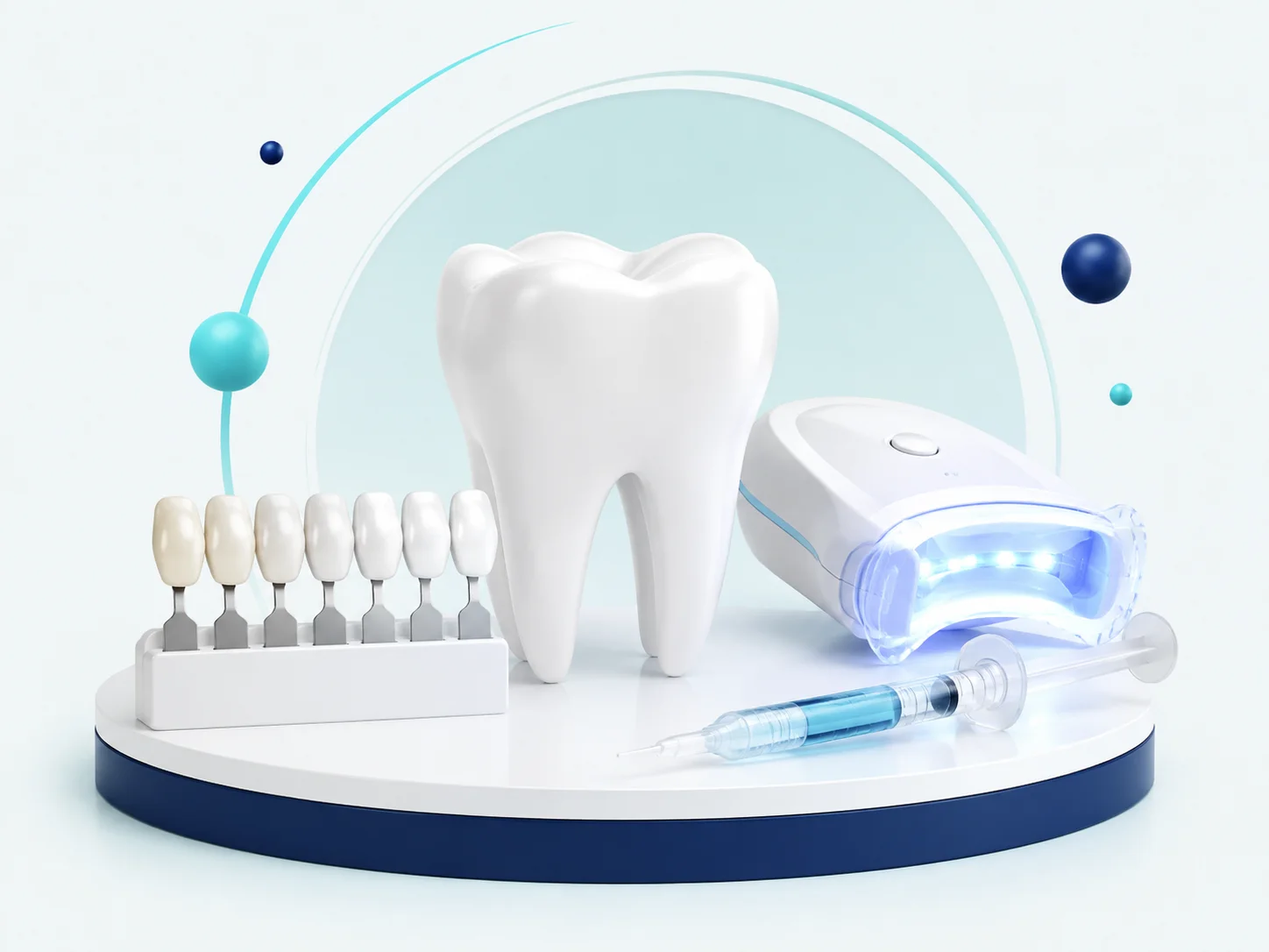 Cosmetic dentistry model with dental veneer and tooth shade guide
